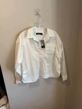 Ralph Lauren Resort Cotton Broadcloth Cropped Shirt White Size M NEW LIGHT